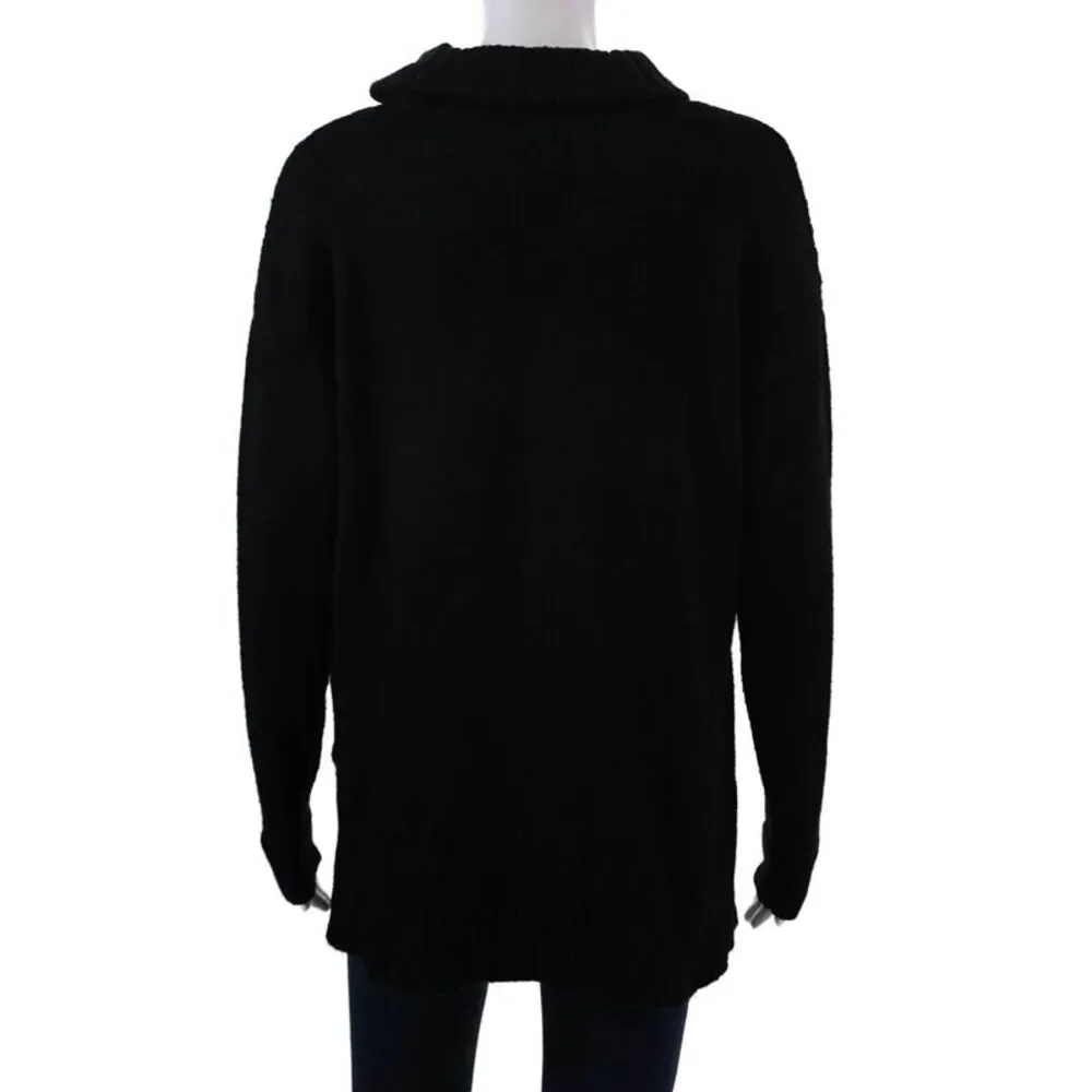 Renuar Womens Pocketed Cowl Neck Long Sleeve Knit Sweater Black Size XS